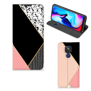 Motorola Moto G9 Play Stand Case Zwart Roze Vormen