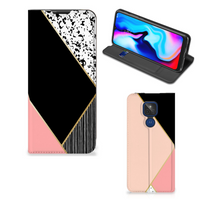 Motorola Moto G9 Play Stand Case Zwart Roze Vormen - thumbnail