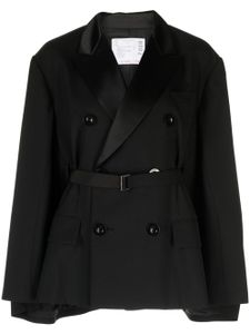 sacai blazer en laine mélangée à revers crantés - Noir