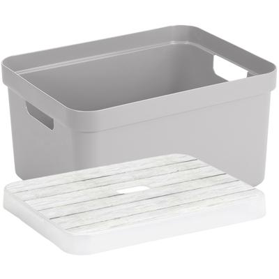 Opbergbox/opbergmand lichtgrijs 32 liter kunststof met deksel