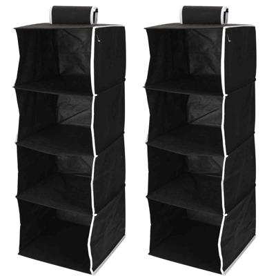 Hangende kast organizer - 2x - met vakken - opvouwbaar - zwart - 84 cm