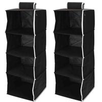 Hangende kast organizer - 2x - met vakken - opvouwbaar - zwart - 84 cm