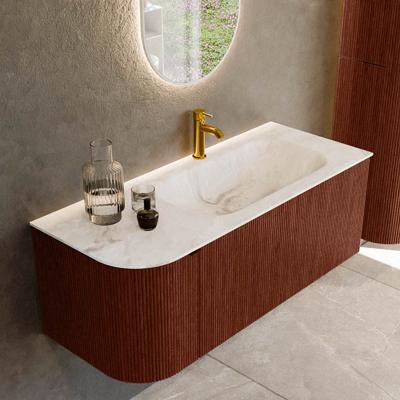 Badmeubel Mondiaz Kurve-Dlux | 115 cm cm | Meubelkleur Ruby | Wastafelkleur Frappe | Solid surface | Wasbak rechter zijde spoelbak | 1 kraangat