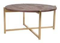LABEL51 Ronde Salontafel 'Dox' Mangohout en goud metaal, 70cm