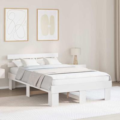 Bedframe met hoofdeinde Wit 135 x 190 cm Massief grenenhout