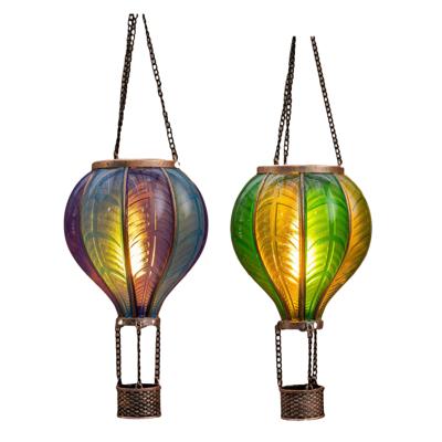 Solar luchtballon lantaarn set - groen - hangend - 12 led - 11 x 36 cm