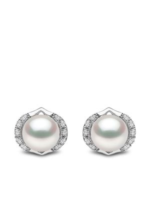 Yoko London puces d'oreilles Trend en or blanc 18ct ornées de perle et diamants - Argent