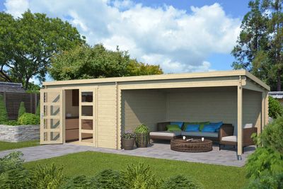 Outdoor Life Olenka Blokhut 730x350 cm 28 mm vuren blank- Zadeldak- Onbehandeld vurenhout- Outdoor Life