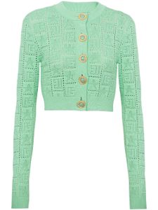 Balmain cardigan monogrammé en maille ajourée - Vert