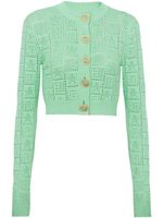 Balmain cardigan monogrammé en maille ajourée - Vert - thumbnail