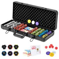 14g Etui met 500 Texas Hold'em Pokerfiches Aluminium Etui Kaartspel 3 Dealerfiches 5 Dobbelstenen Pokerficheset voor Casino's Uitstapjes