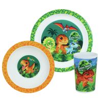 Kinder ontbijt set Jurassic World dinosaurus 3-delig van kunststof   -