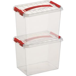 2x sunware q-line opberg box/opbergdoos - 9 liter - 30 x 20 x 22 cm - kunststof - transparant