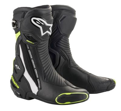 ALPINESTARS SMX Plus V2, Sport motorlaarzen, Zwart-Wit-Geel Fluo