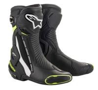 ALPINESTARS SMX Plus V2, Sport motorlaarzen, Zwart-Wit-Geel Fluo