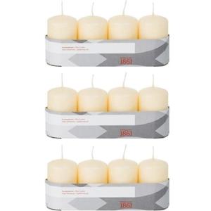 Cilinderkaarsen/stompkaarsen - set 12x - creme wit - 5 x 8 cm - 18 branduren