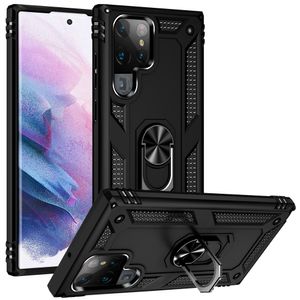 Lunso - Armor backcover hoes met ringhouder - Samsung Galaxy S22 Ultra - Zwart