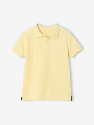 Poloshirt met korte mouwen voor jongens met borduurwerk op de borst lichtgeel