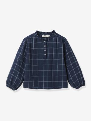 Blouse van katoenen gaas voor meisjes CYRILLUS marineblauw