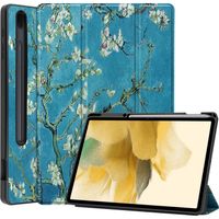 Basey Samsung Galaxy Tab S7 FE Hoesje Kunstleer Hoes Case Cover -Bloesem - thumbnail