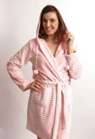 Zacht roze fleece badjas zigzag-m - thumbnail