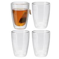 Excellent Houseware dubbelwandige Koffieglazen - 4x - theeglazen - 350 ml - D9 x H12 cm