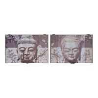 Decoratieve Doos DKD Home Decor Grijs Hout MDF Boeddha Teller (2 Stuks)