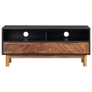 The Living Store Tv-meubel Massief Acaciahout - 100 x 35 x 45 cm - 2 Lades - Goudkleurige Handvatten