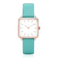 LGT JWLS Dameshorloge &apos;Square&apos; - Turquoise Lederen Band, Wit Uurwerk, Rose Gouden Kast
