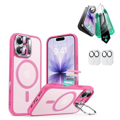 iPhone 17 Bundle Classic Hybrid Magnetic Case (Camera Control, Stash Stand) and Armorite Screen Protector - Frosted Pink