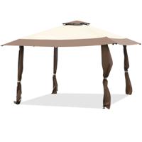 4 m x 4 m Paviljoen met Dubbel Dak Partytent van Oxford-Weefsel en Metaal Inclusief Draagtas Tuinpaviljoen (Bruin)