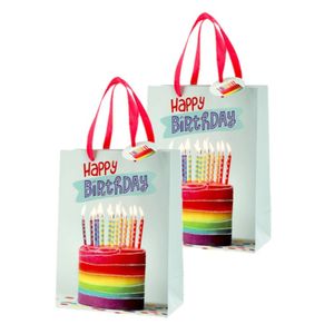 Set van 4x stuks papieren verjaardag giftbags/cadeau tasjes verjaardagstaart 17 x 23 x 9 cm