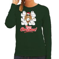 Foute Kerstsweater / outfit met hamsterende kat Merry Christmas groen voor dames Foute Kerstsweater / outfit met hamsterende kat Merry Christmas groen voor dames