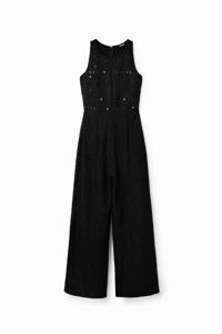 Lange jumpsuit met borduursel en kant - BLACK - XL