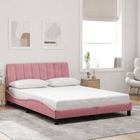 Bedframe met hoofdeinde fluweel roze 140x190 cm