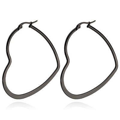 Cilla Jewels Dames oorringen Edelstaal Zwart hartje-60mm