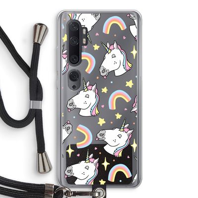 Rainbow Unicorn: Xiaomi Mi Note 10 Pro Transparant Hoesje met koord