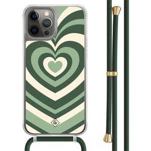 iPhone 12 (Pro) hoesje met groen koord - Hart swirl groen