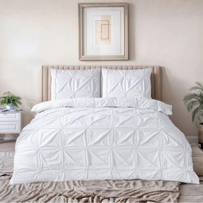 Dekbedovertrek Punch Pintuck - Wit - Tweepersoons (200x200 Cm) - Taupe Microvezel - Effen - Sleeptime Fresh - Dekbed-Discounter.nl
