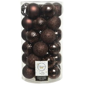 37x Kunststof kerstballen mix donkerbruin 6 cm kerstboom versiering/decoratie   -