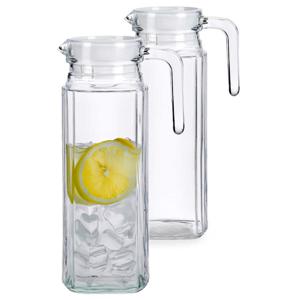 Vivalto schenkkan/water/wijn karaf - 2x - glas - transparant - 1000 ml - D12 x H24 cm - met dop