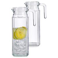 Vivalto schenkkan/water/wijn karaf - 2x - glas - transparant - 1000 ml - D12 x H24 cm - met dop