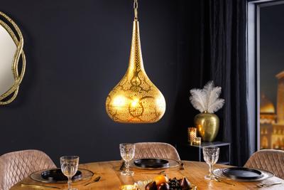 Handgemaakte hanglamp ORIENT LIVING 50cm goud ijzeren druppelvorm - 44897