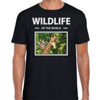 Giraf t-shirt met dieren foto wildlife of the world zwart voor heren - thumbnail