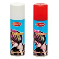 Carnaval verkleed haarverf - haarspray - kleuren wit en rood - 125 ml per flacon Carnaval verkleed haarverf - haarspray - kleuren wit en rood - 125 ml per flacon
