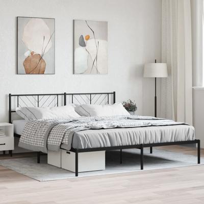Bedframe met hoofdbord metaal zwart 200x200 cm