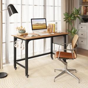 Bureau met Wieltjes Computertafel met Afneembare Stoffen Zak en Koptelefoonhaak 120 x 60 x 75 cm Hout