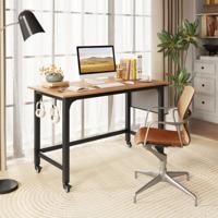 Bureau met Wieltjes Computertafel met Afneembare Stoffen Zak en Koptelefoonhaak 120 x 60 x 75 cm Hout