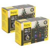 Kerstverlichting - set van 2x st - gekleurd - 7 m- 96 leds - zwart snoer - op batterij