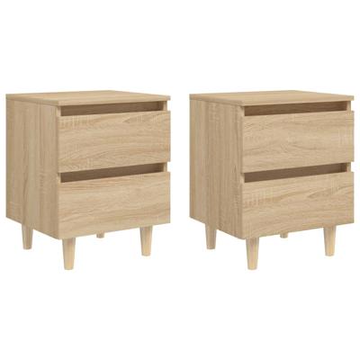 Nachtkastjes 2 st met houten poten 40x35x50cm sonoma eikenkleur